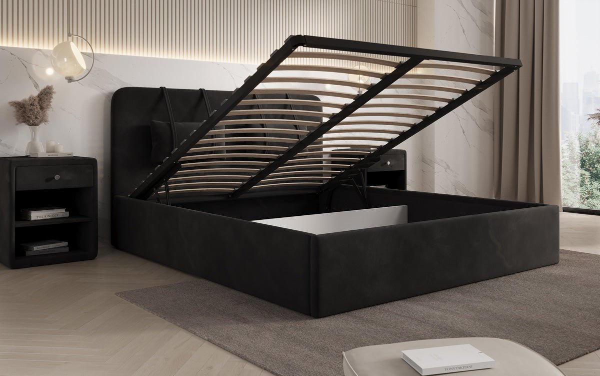 Designer Samt Polsterbett Alma mit Stauraum – Luxus für Ihr Schlafzimmer