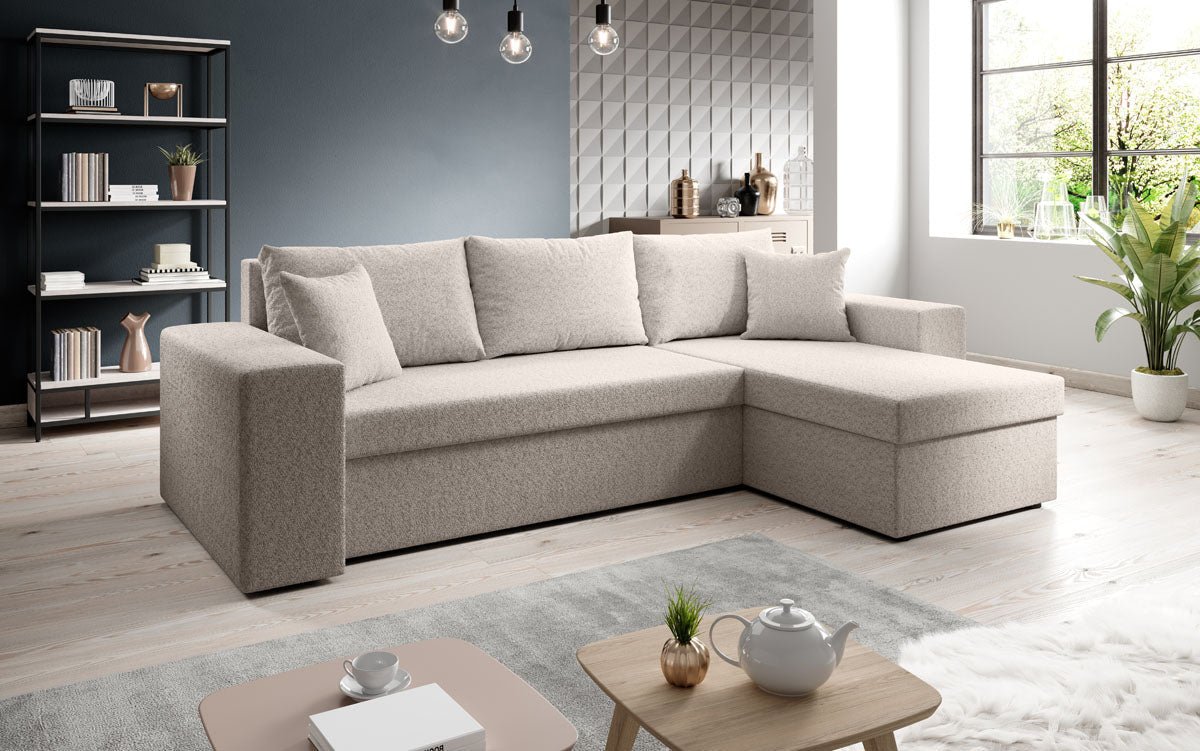 Denver Bouclé Schlafsofa: Elegantes, vielseitiges Design mit Klappfunktion für Komfort