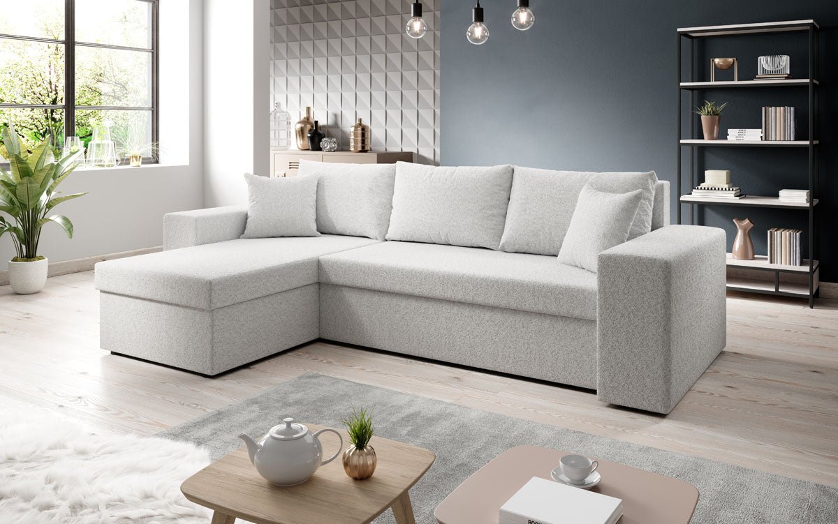 Luxuriöses Designer Ecksofa Denver Bouclé: Schlaf- und Klappfunktion für modernes Wohnen