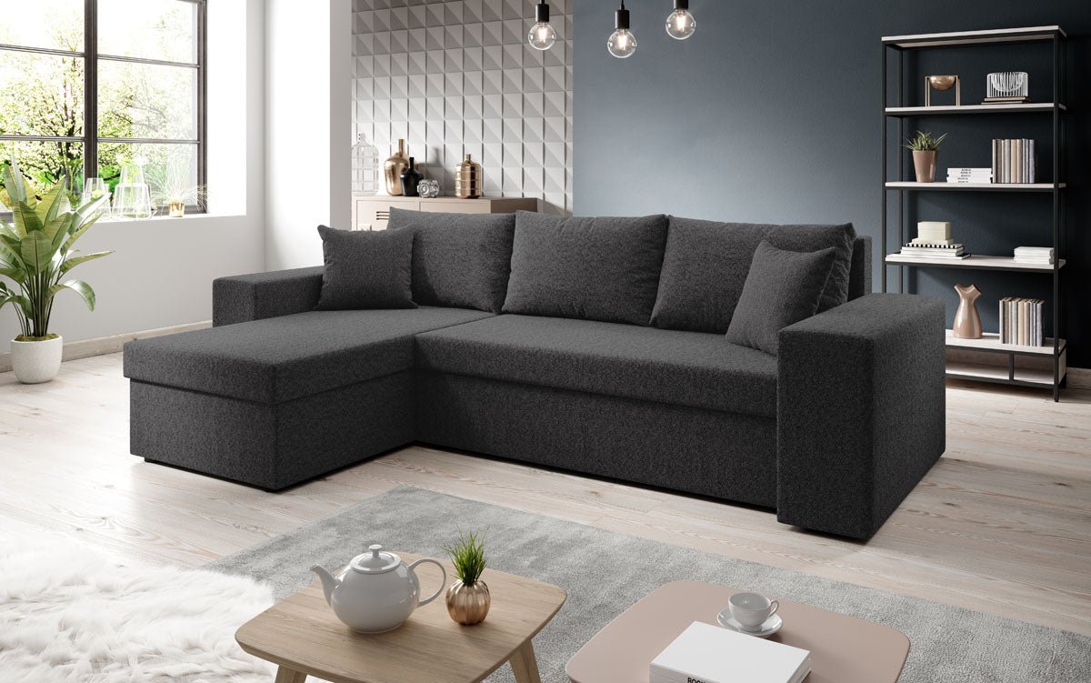 Luxuriöses Designer Ecksofa Denver Bouclé: Schlaf- und Klappfunktion für modernes Wohnen