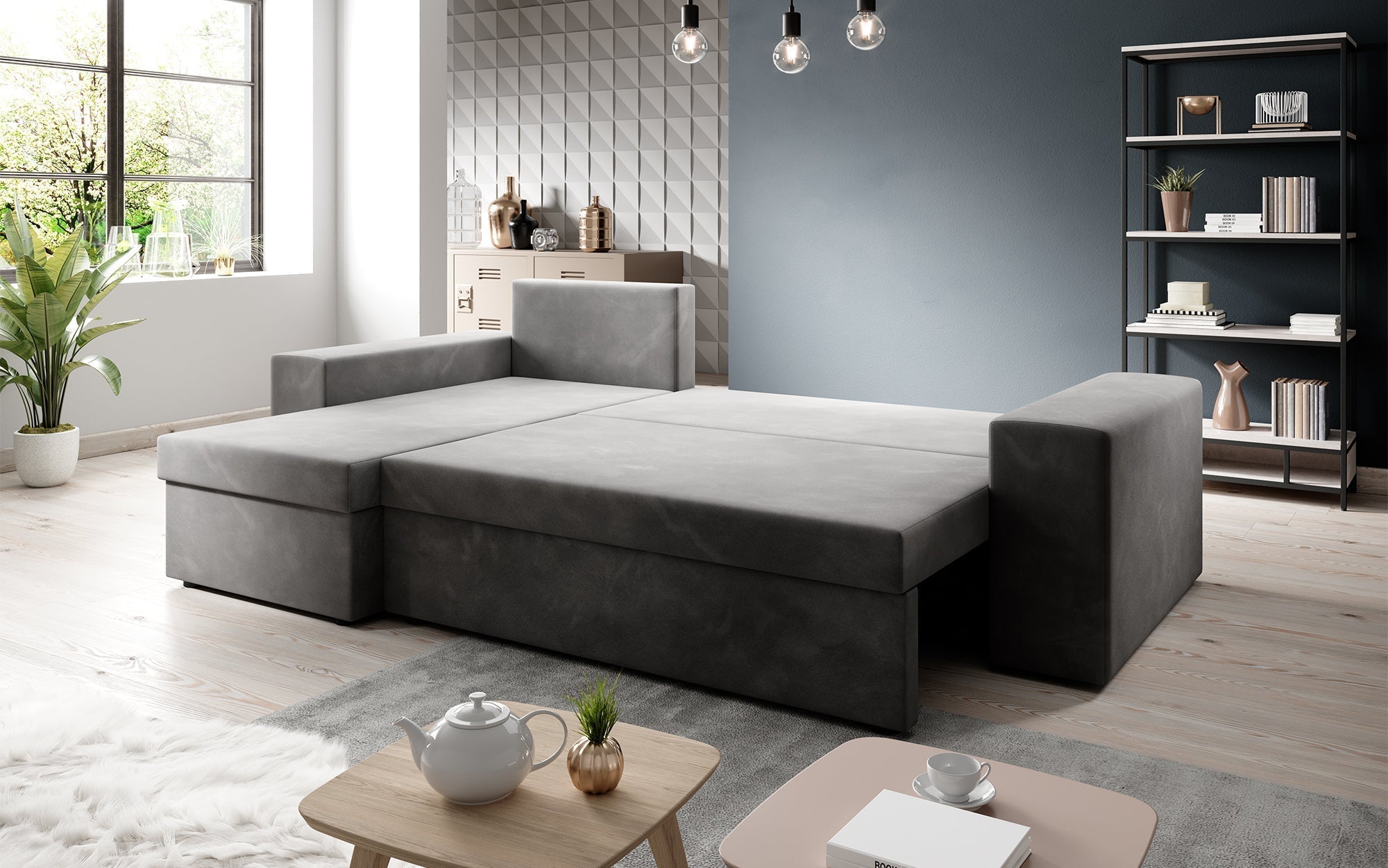 Denver Bouclé Schlafsofa: Elegantes, vielseitiges Design mit Klappfunktion für Komfort