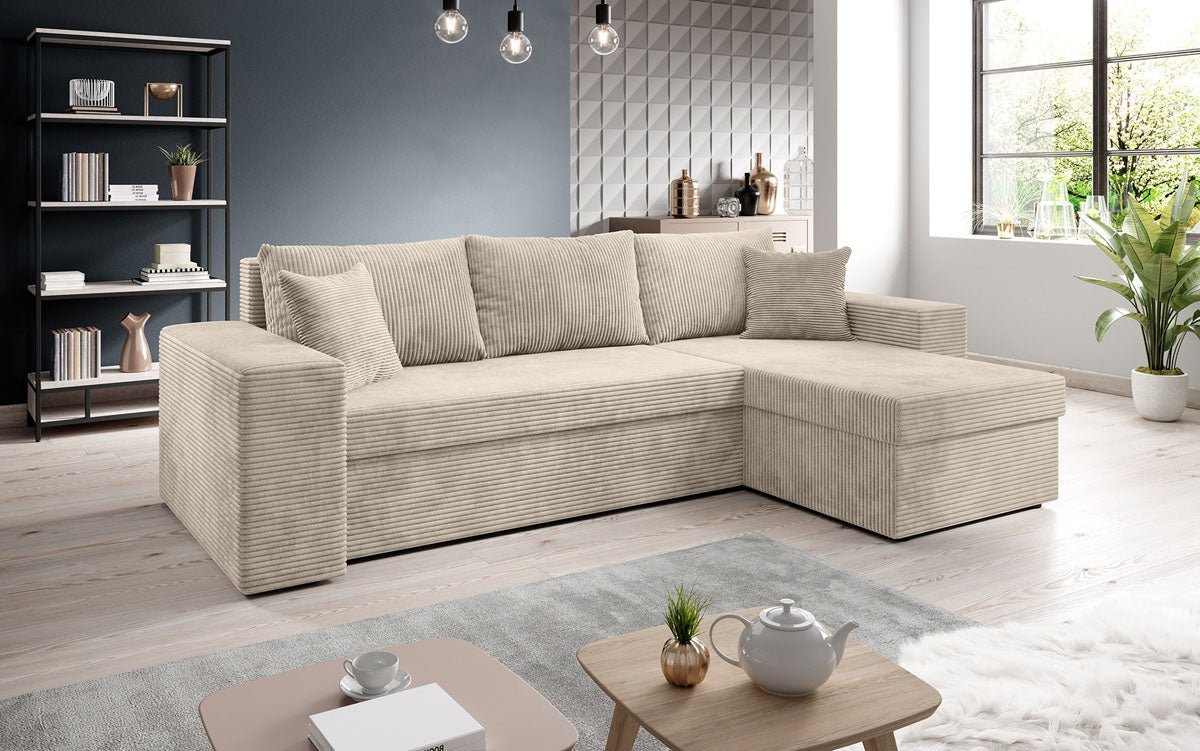 Denver Design Cord Ecksofa mit Schlaffunktion – Verwandlungssofa für Modernen Wohnkomfort