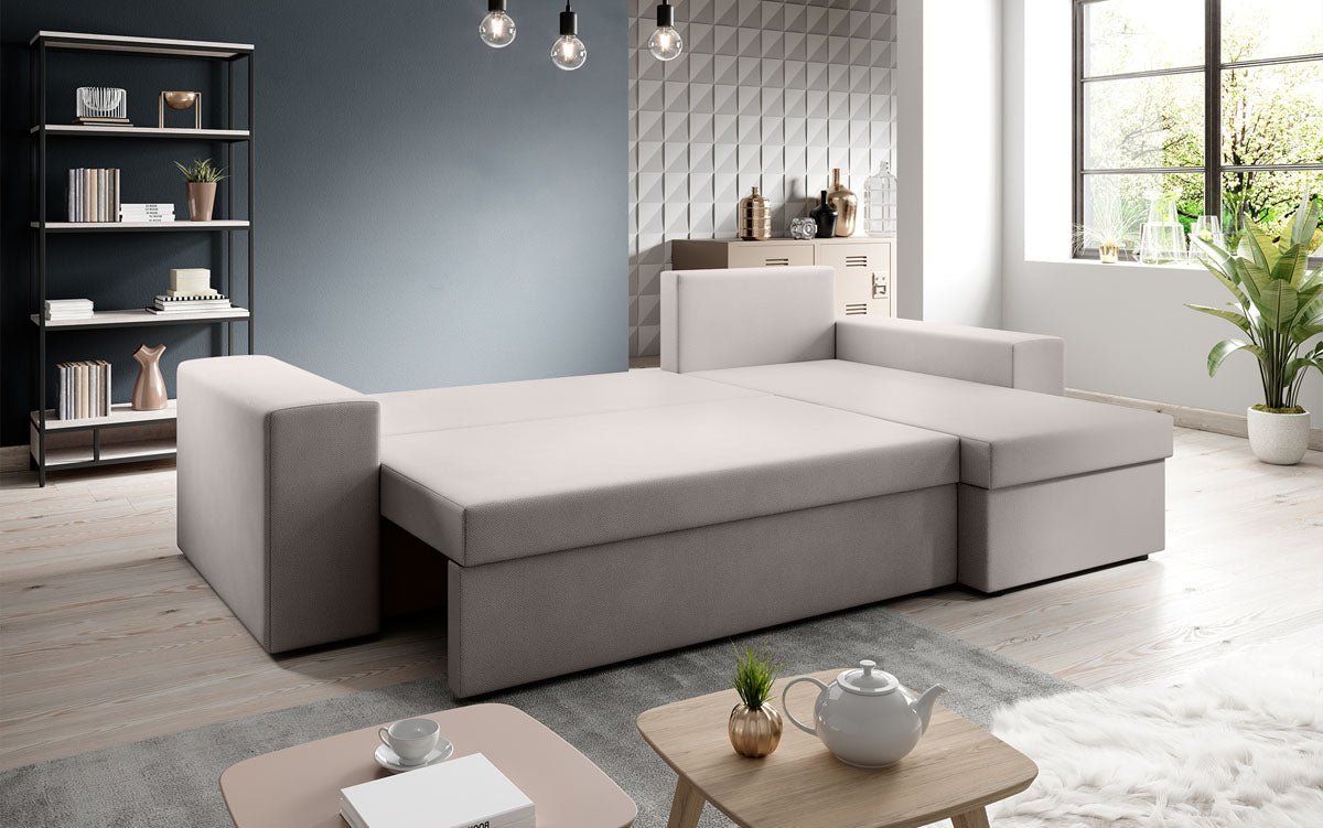 Denver Designer-Ecksofa: Multifunktional, Gemütlich, Stoffbezug mit Schlaf- und Klappfunktion