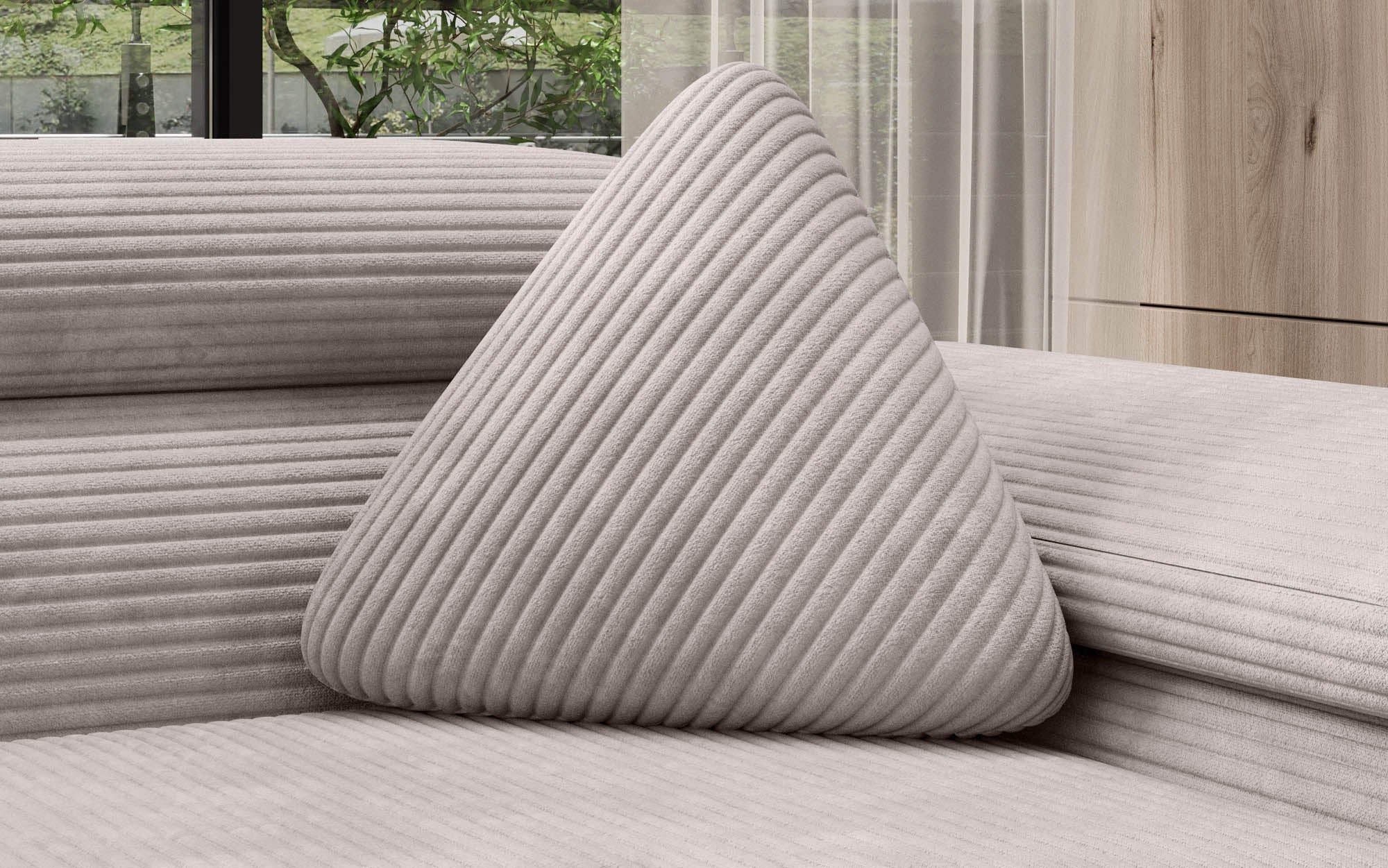 Dreieckiges Cord-Kissen Nook: Stylisches Zierkissen für Sofa, Bett & Wohnakzente