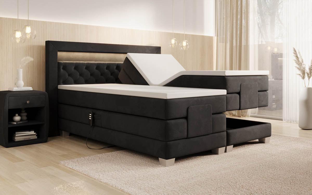 Velora Luxus-Boxspringbett: Elektrisch Verstellbar, Samtbezug, LED-Beleuchtung, Härtegrad H3