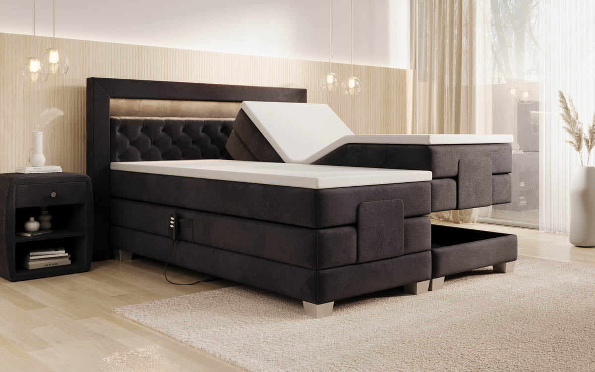 Velora Luxus-Boxspringbett: Elektrisch Verstellbar, Samtbezug, LED-Beleuchtung, Härtegrad H3