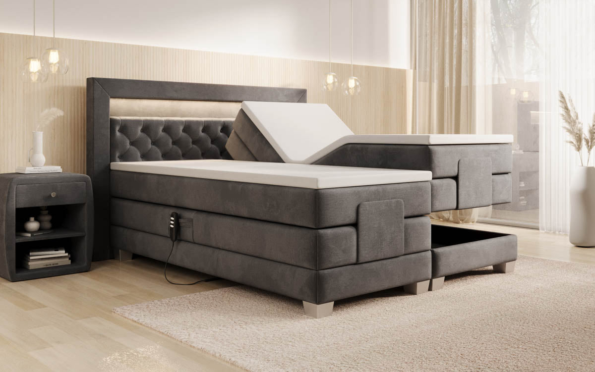 Velora Luxus-Boxspringbett: Elektrisch Verstellbar, Samtbezug, LED-Beleuchtung, Härtegrad H3