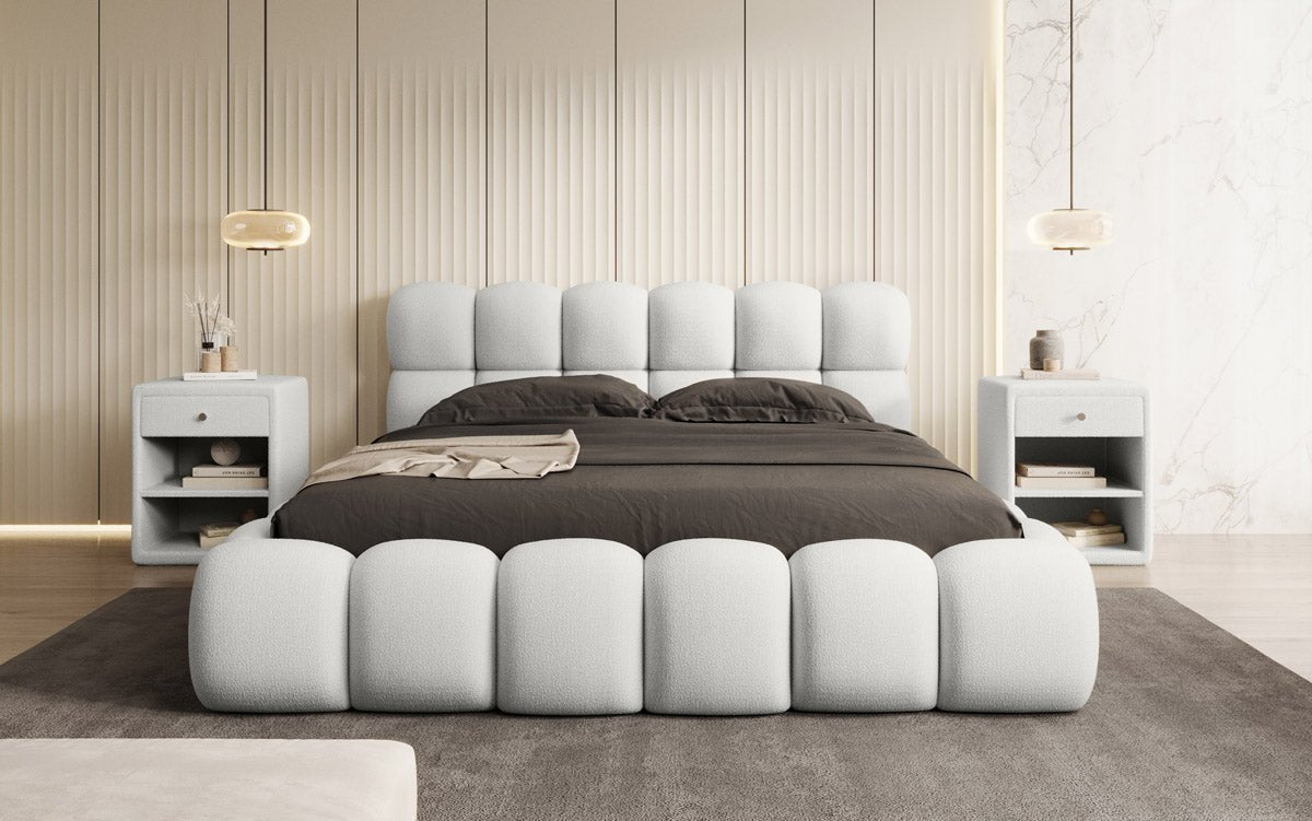 Designer Polsterbett Boston Bouclé mit Stauraum, Samtbezug, moderne Optik