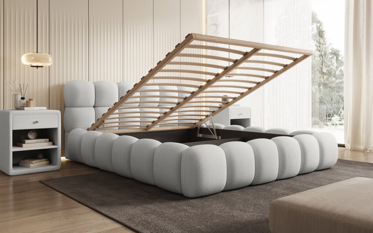 Designer Polsterbett Boston Bouclé mit Integriertem Stauraum für Ihr Schlafzimmer