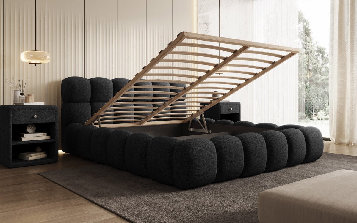 Designer Polsterbett Boston Bouclé mit Integriertem Stauraum für Ihr Schlafzimmer
