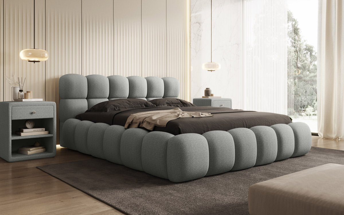Designer Polsterbett Boston Bouclé mit Stauraum, Samtbezug, moderne Optik