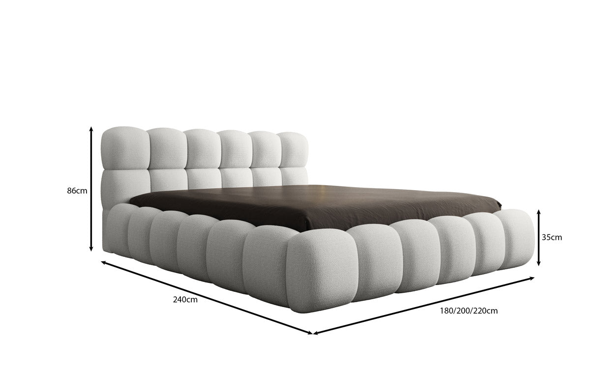 Designer Polsterbett Boston Bouclé mit Stauraum, Samtbezug, moderne Optik