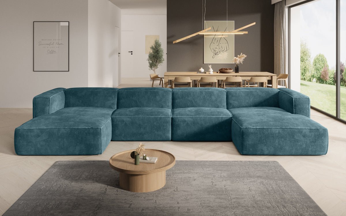 Gemütliches U-förmiges Cord-Sofa: Luxuriöser Komfort mit Schlaffunktion und Stauraum