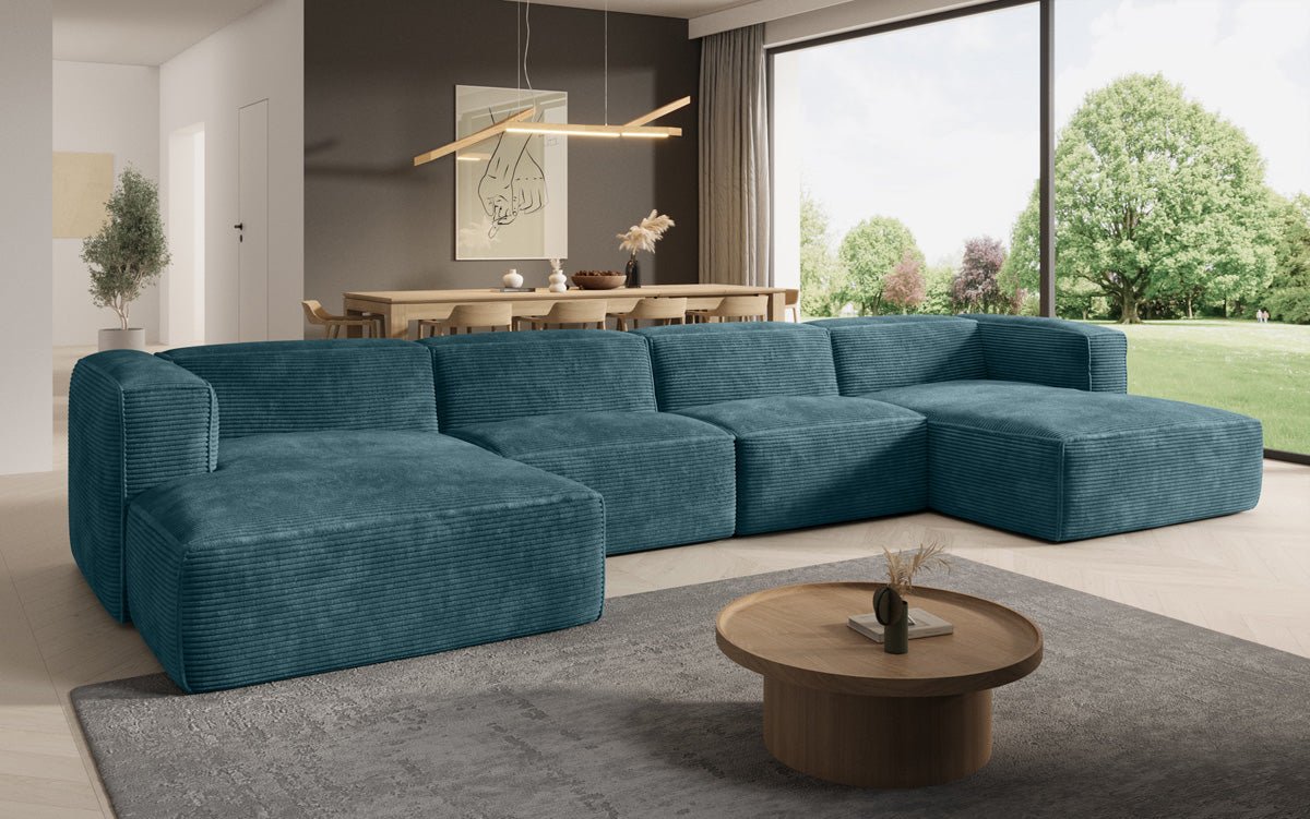 Gemütliches U-förmiges Cord-Sofa: Luxuriöser Komfort mit Schlaffunktion und Stauraum