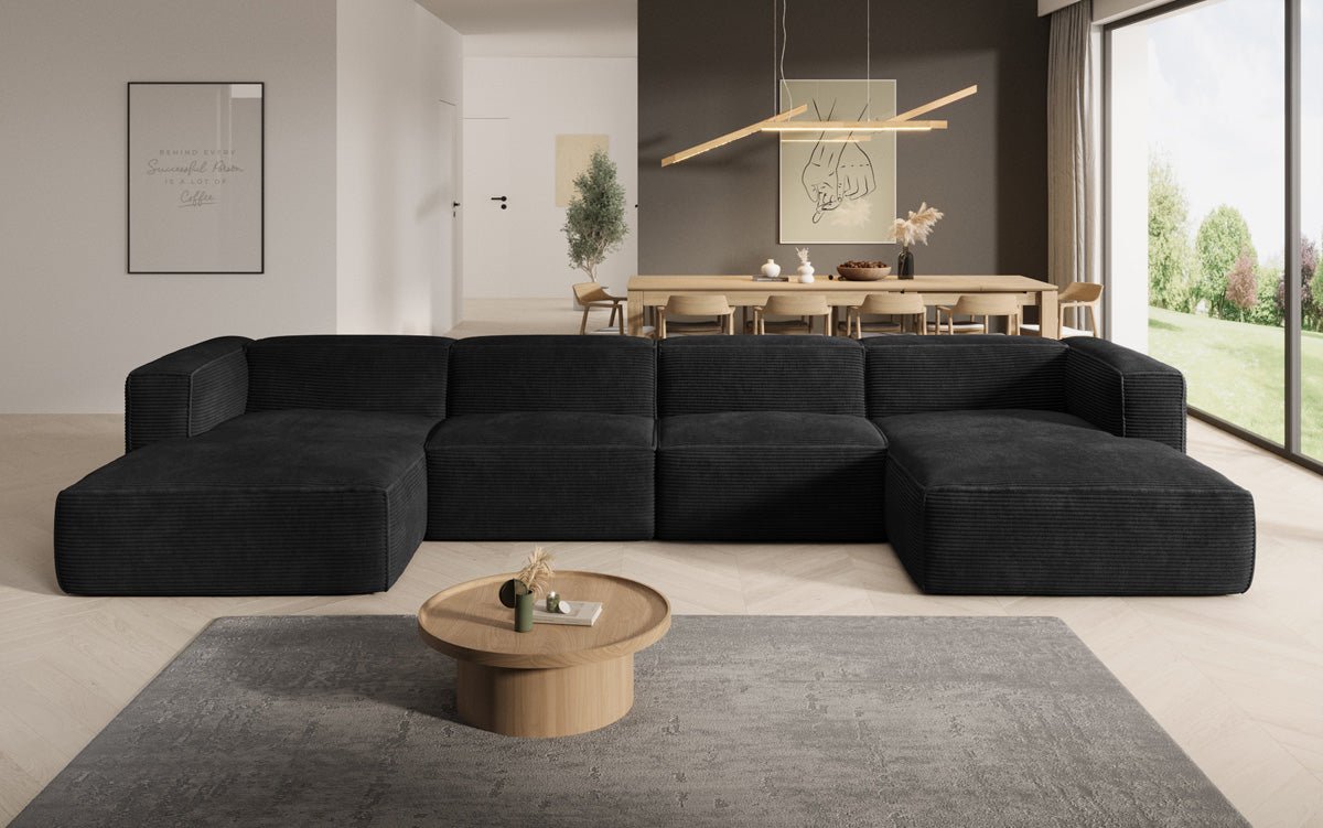 Gemütliches U-förmiges Cord-Sofa: Luxuriöser Komfort mit Schlaffunktion und Stauraum