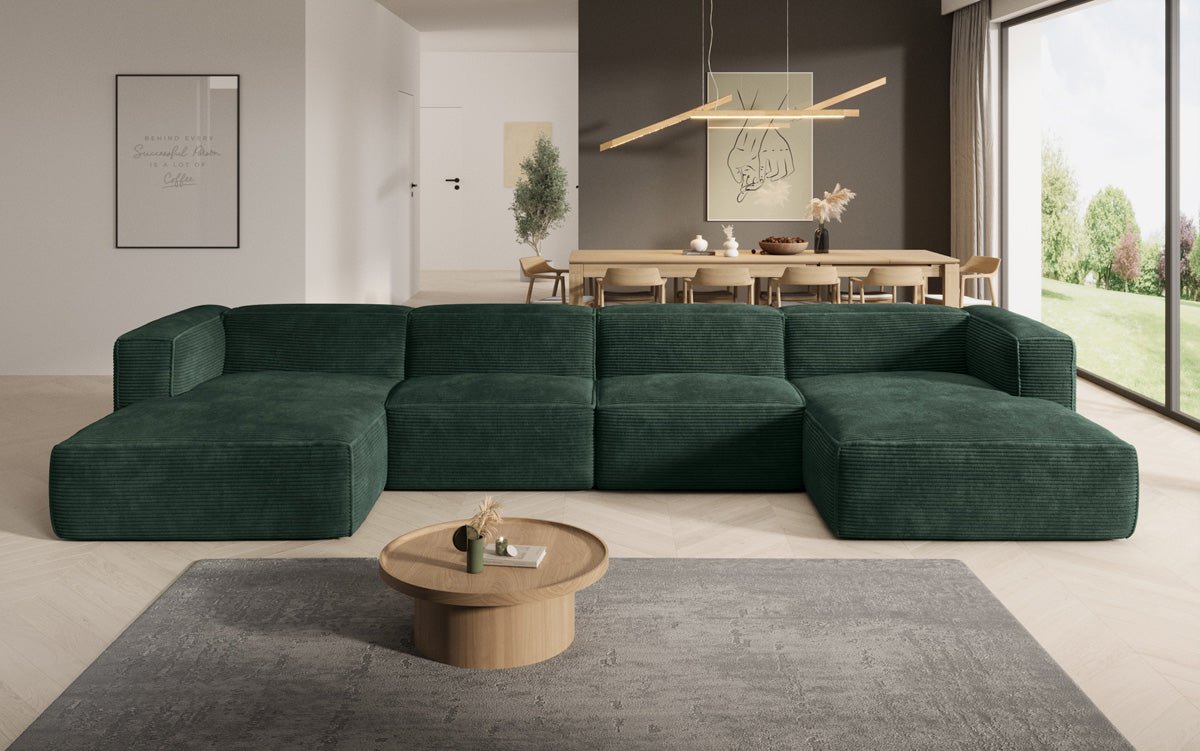 Gemütliches U-förmiges Cord-Sofa: Luxuriöser Komfort mit Schlaffunktion und Stauraum