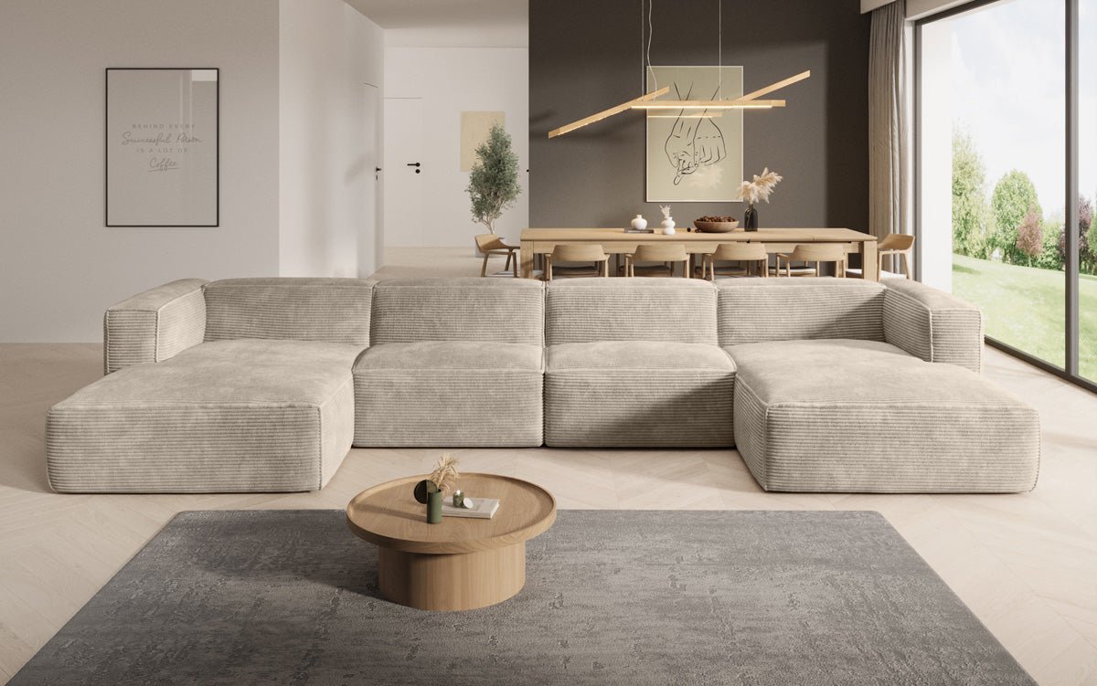 Gemütliches U-förmiges Cord-Sofa: Luxuriöser Komfort mit Schlaffunktion und Stauraum