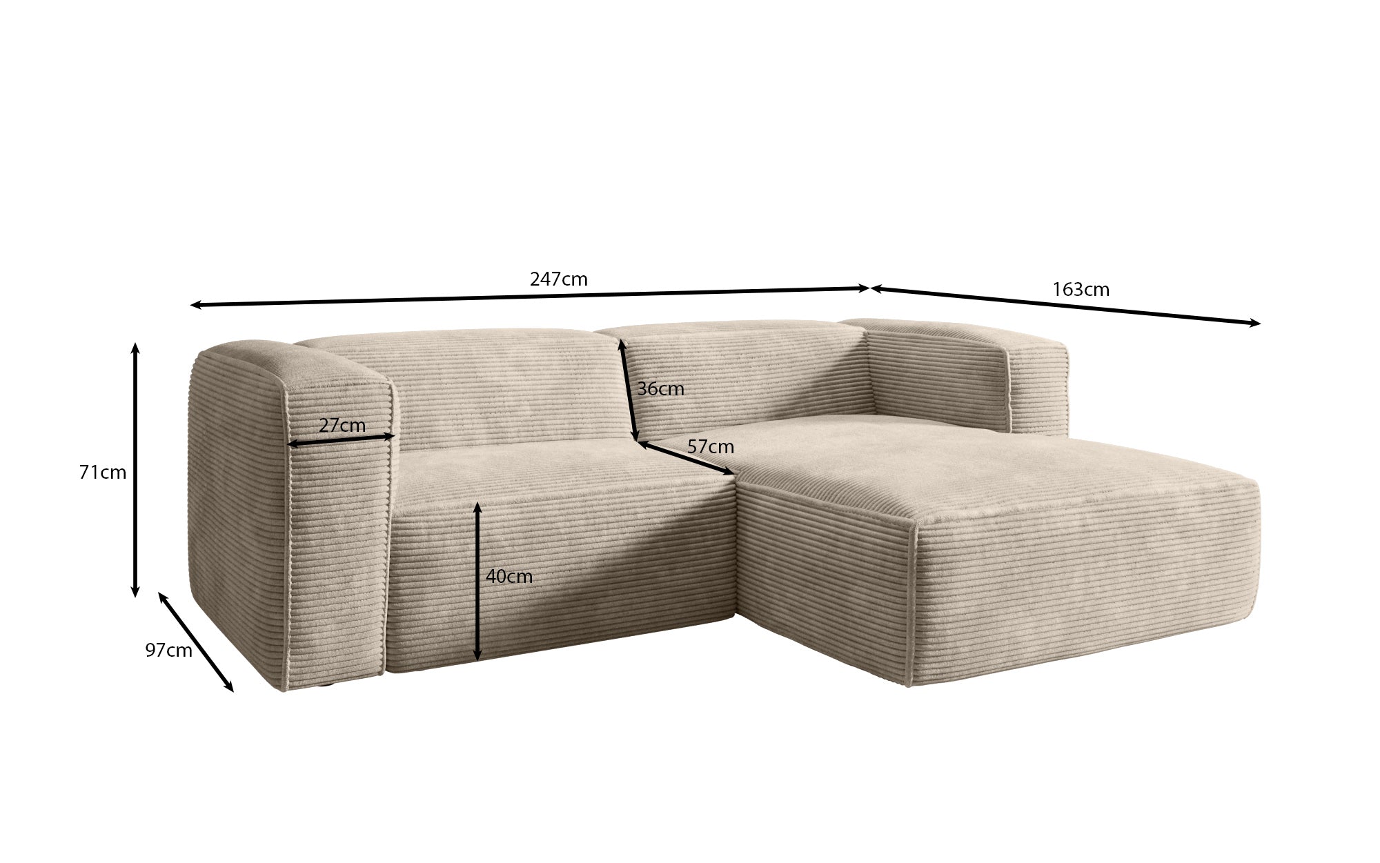 Komfortables Ecksofa Comfy L Mini aus Cord: Modern, Gemütlich, Vielseitig