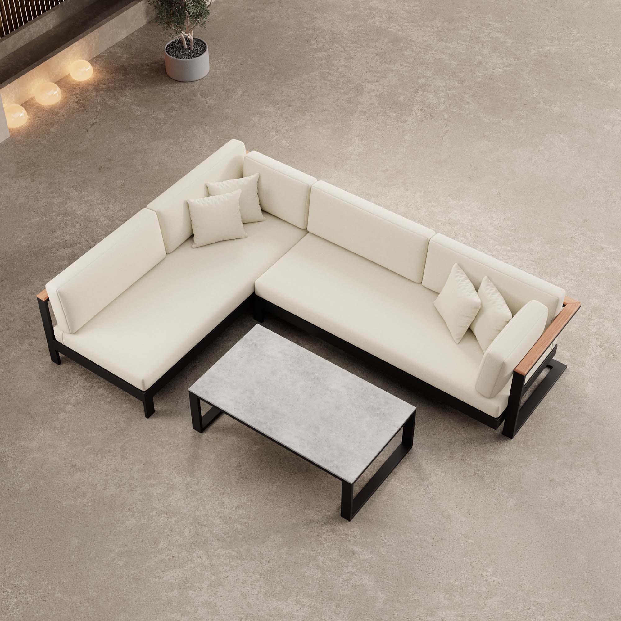 Vayla Luxus Garten Ecklounge Set – Modulares Aluminium Ecksofa & Tisch