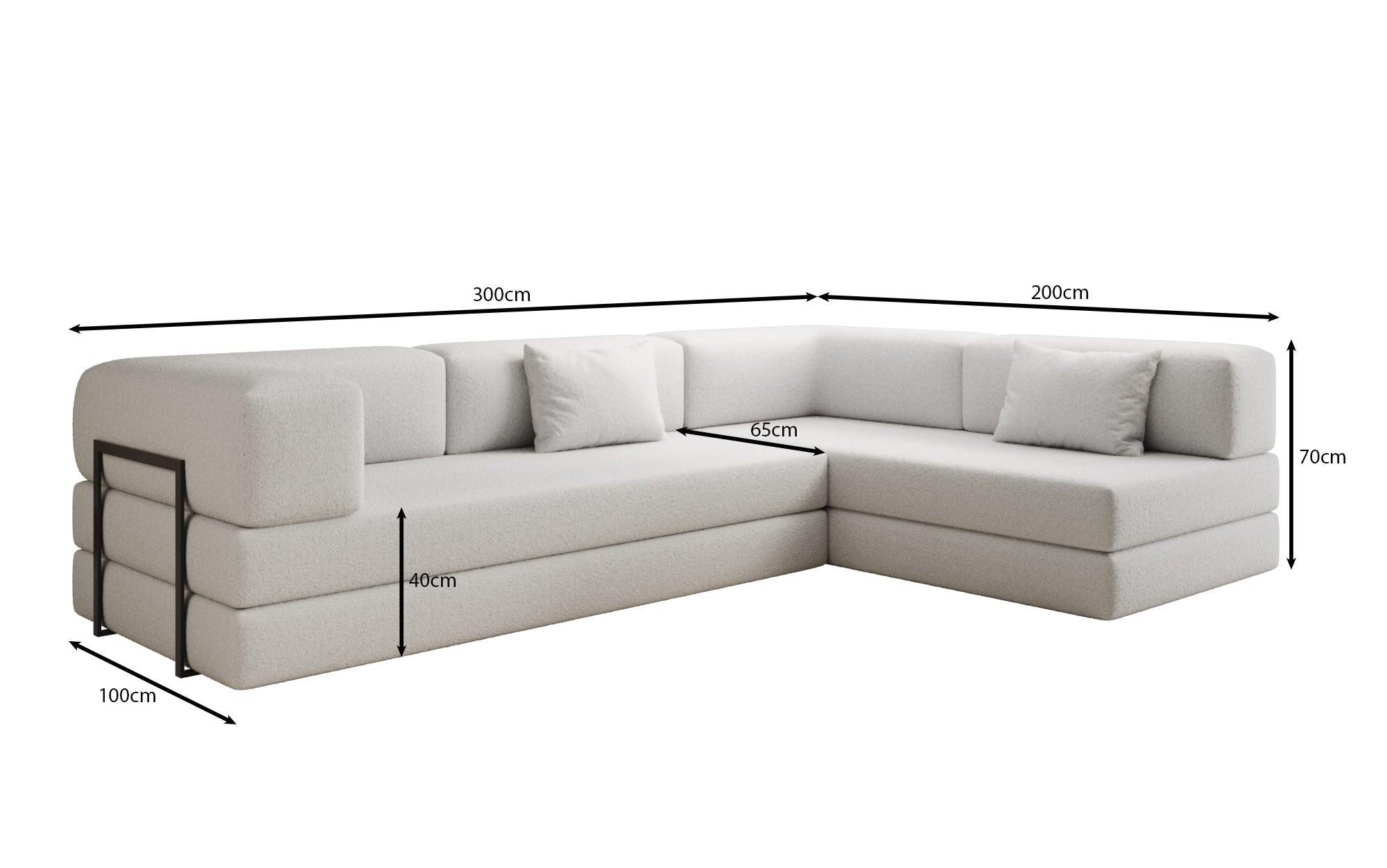 Luxuriöses L-förmiges Bouclé-Sofa mit Schlaffunktion und Stauraum