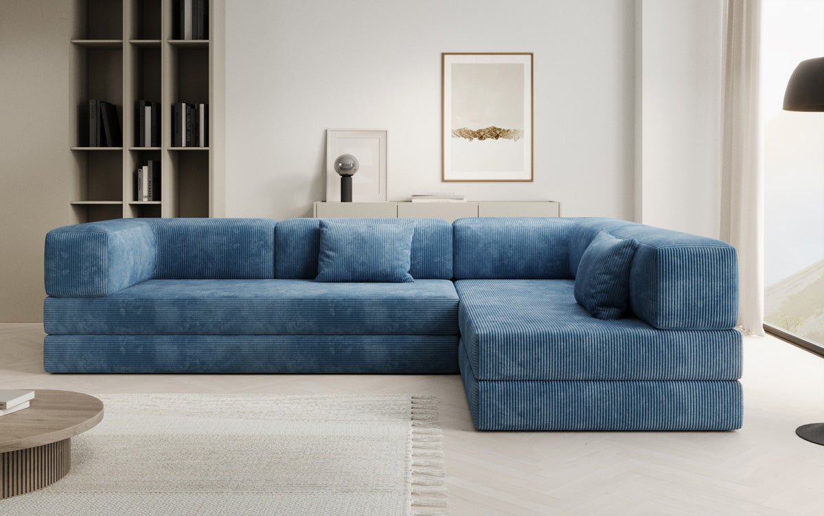 Luxuriöses Design Ecksofa Lazy L: Cordstoff, Schlaffunktion, Stauraum