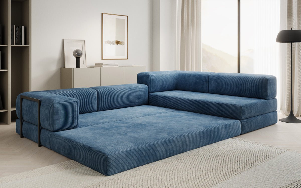 Luxuriöses Design Ecksofa Lazy L: Cordstoff, Schlaffunktion, Stauraum