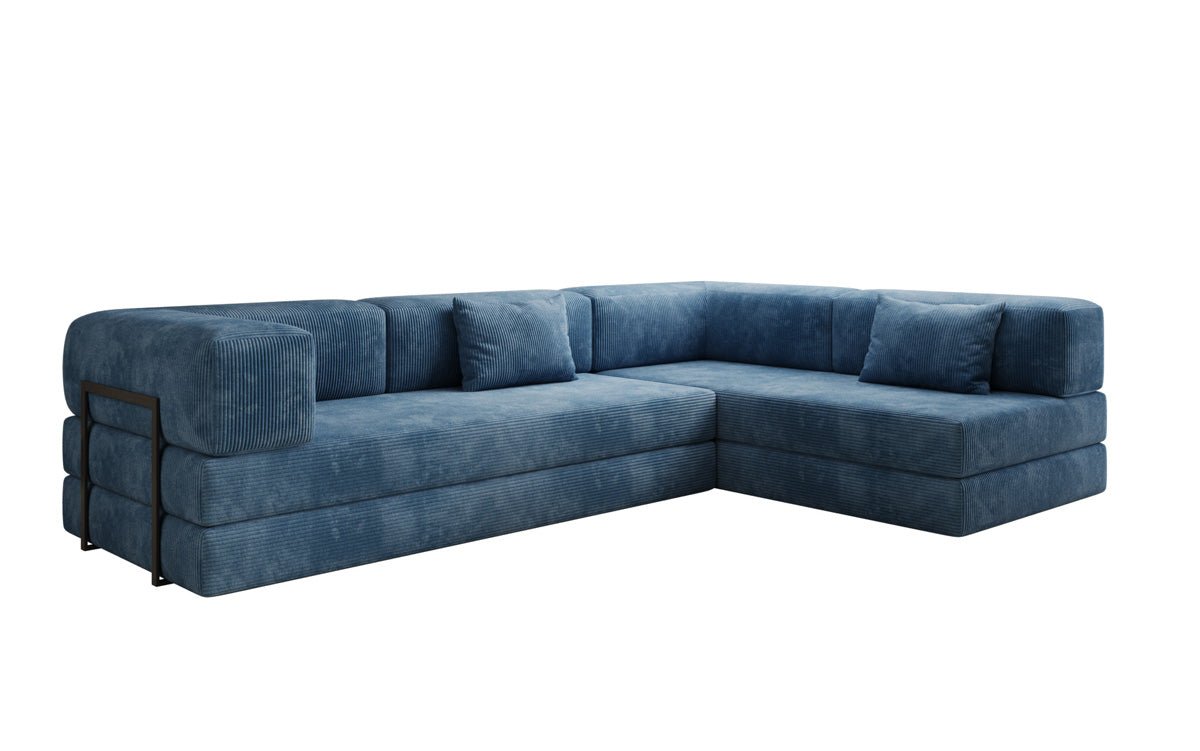 Luxuriöses Designer L-Sofa Lazy aus Cordstoff mit Schlaffunktion und Stauraum