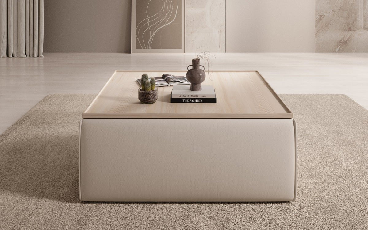 Lesley Multifunktionaler Stoff-Hocker mit Stauraum und Couchtisch-Funktion für Wohnzimmer