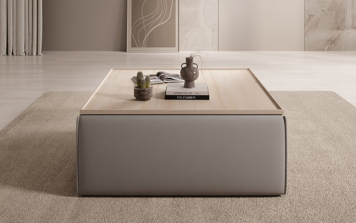 Lesley Multifunktionaler Stoff-Hocker mit Stauraum und Couchtisch-Funktion für Wohnzimmer