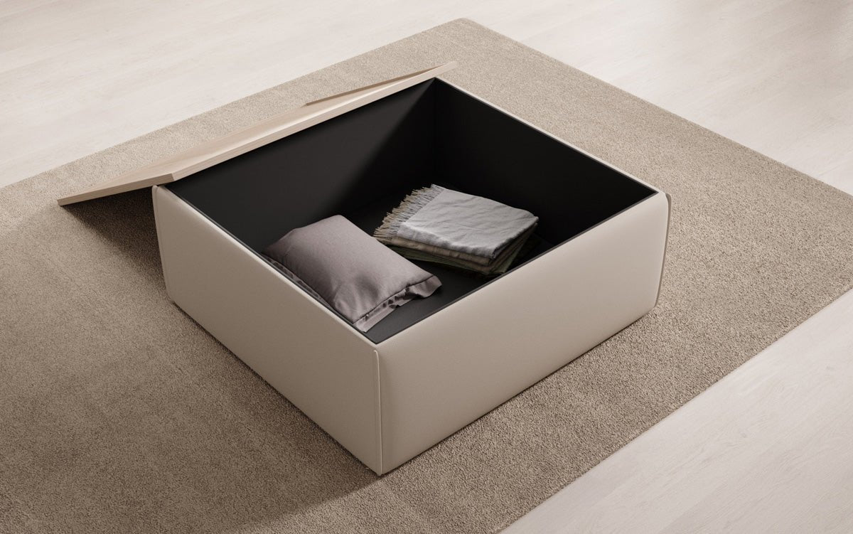 Lesley Multifunktionaler Stoff-Hocker mit Stauraum und Couchtisch-Funktion für Wohnzimmer