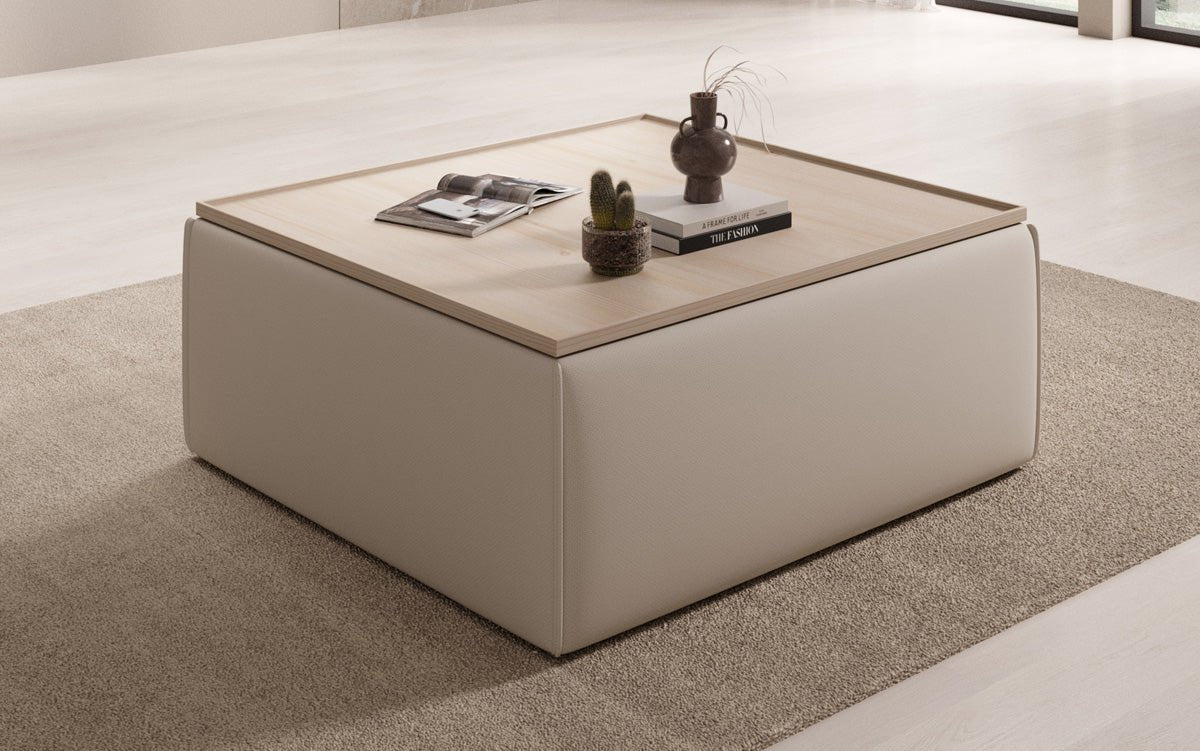 Lesley Multifunktionaler Stoff-Hocker mit Stauraum und Couchtisch-Funktion für Wohnzimmer