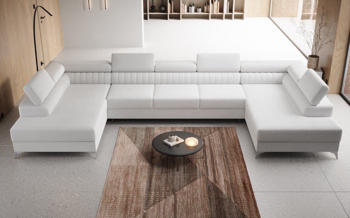 Aurea U XXL Bouclé Ecksofa – Schlaf- & Klappfunktion für Dein Traumwohnzimmer