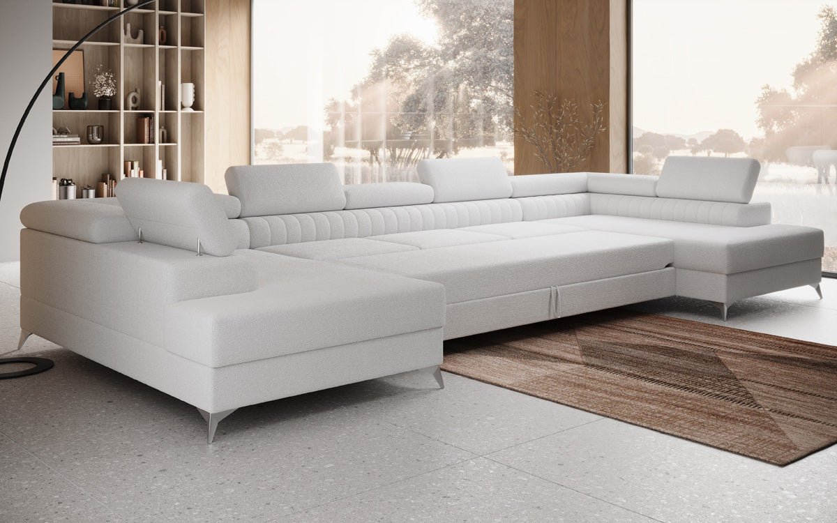 Aurea U XXL Bouclé Ecksofa – Schlaf- & Klappfunktion für Dein Traumwohnzimmer