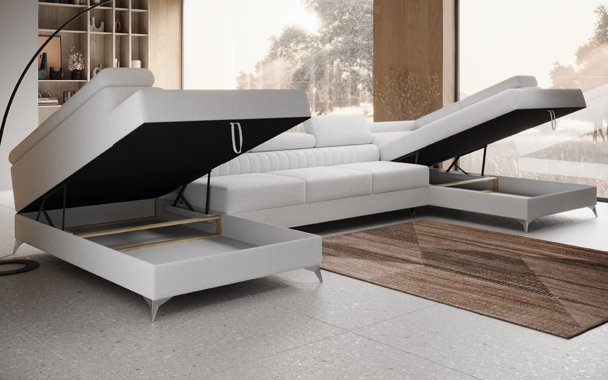 Aurea U XXL Bouclé Ecksofa – Schlaf- & Klappfunktion für Dein Traumwohnzimmer