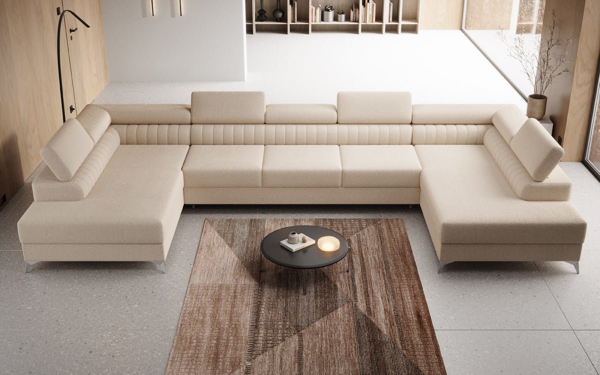 Aurea U XXL Bouclé Ecksofa – Schlaf- & Klappfunktion für Dein Traumwohnzimmer
