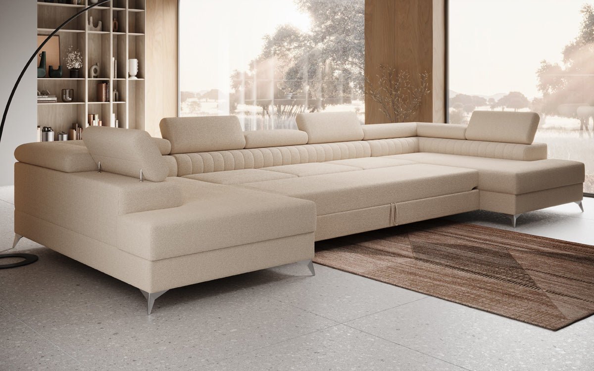 Aurea U XXL Bouclé Ecksofa – Schlaf- & Klappfunktion für Dein Traumwohnzimmer