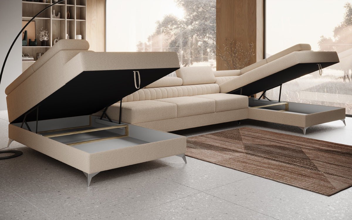 Aurea U XXL Bouclé Ecksofa – Schlaf- & Klappfunktion für Dein Traumwohnzimmer