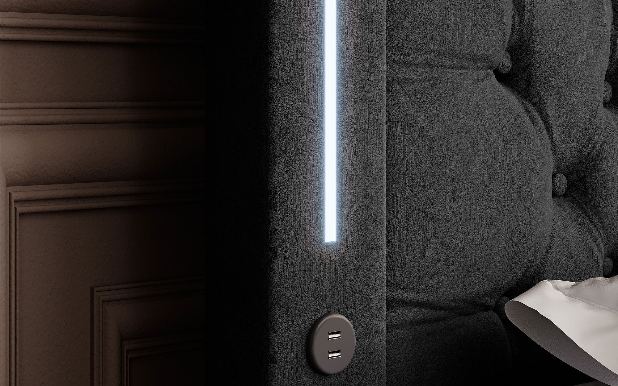 Elegance Boxspringbett Samt LED USB – Luxus Schlafzimmer mit Stauraum