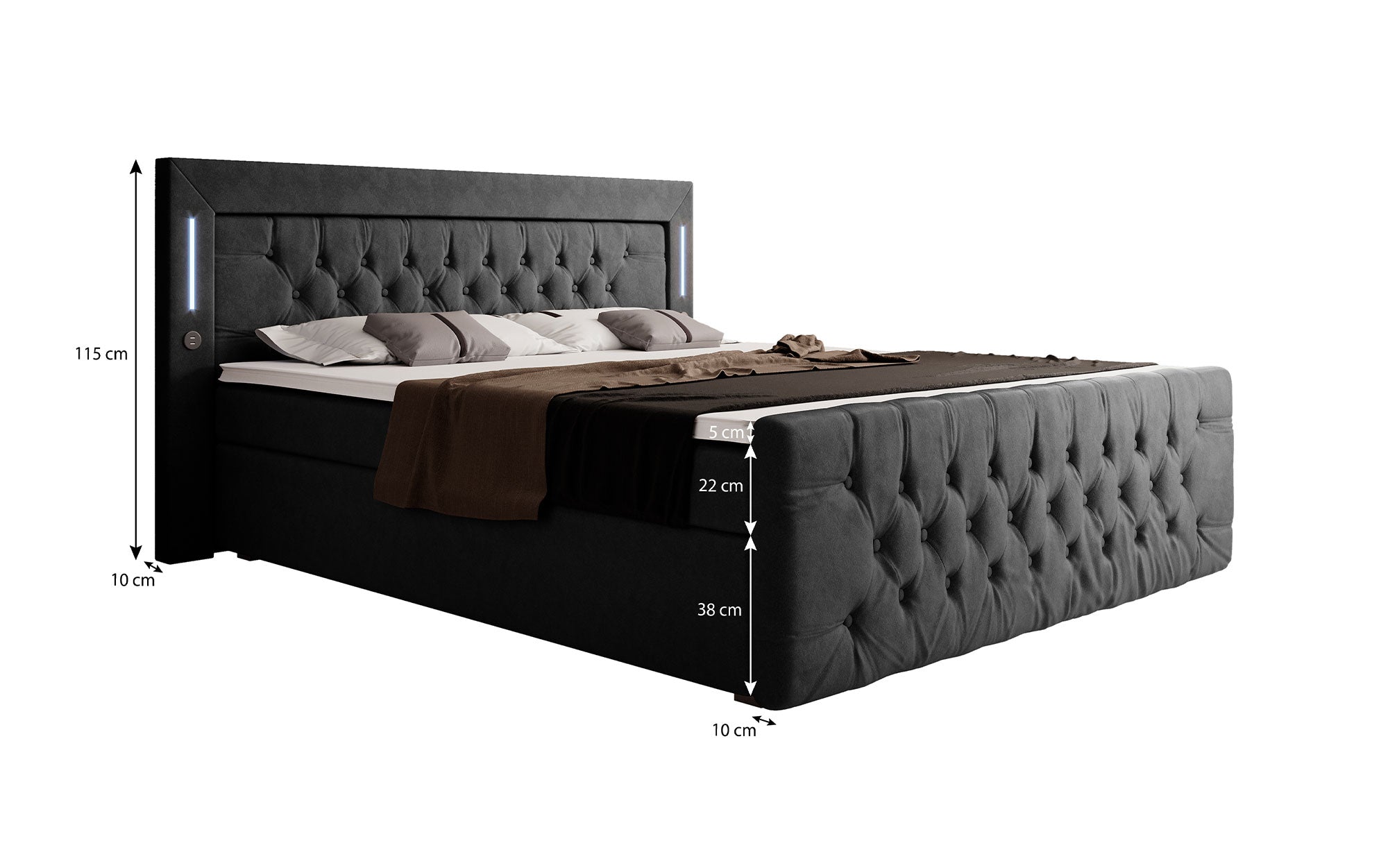 Elegance Boxspringbett Samt LED USB – Luxus Schlafzimmer mit Stauraum