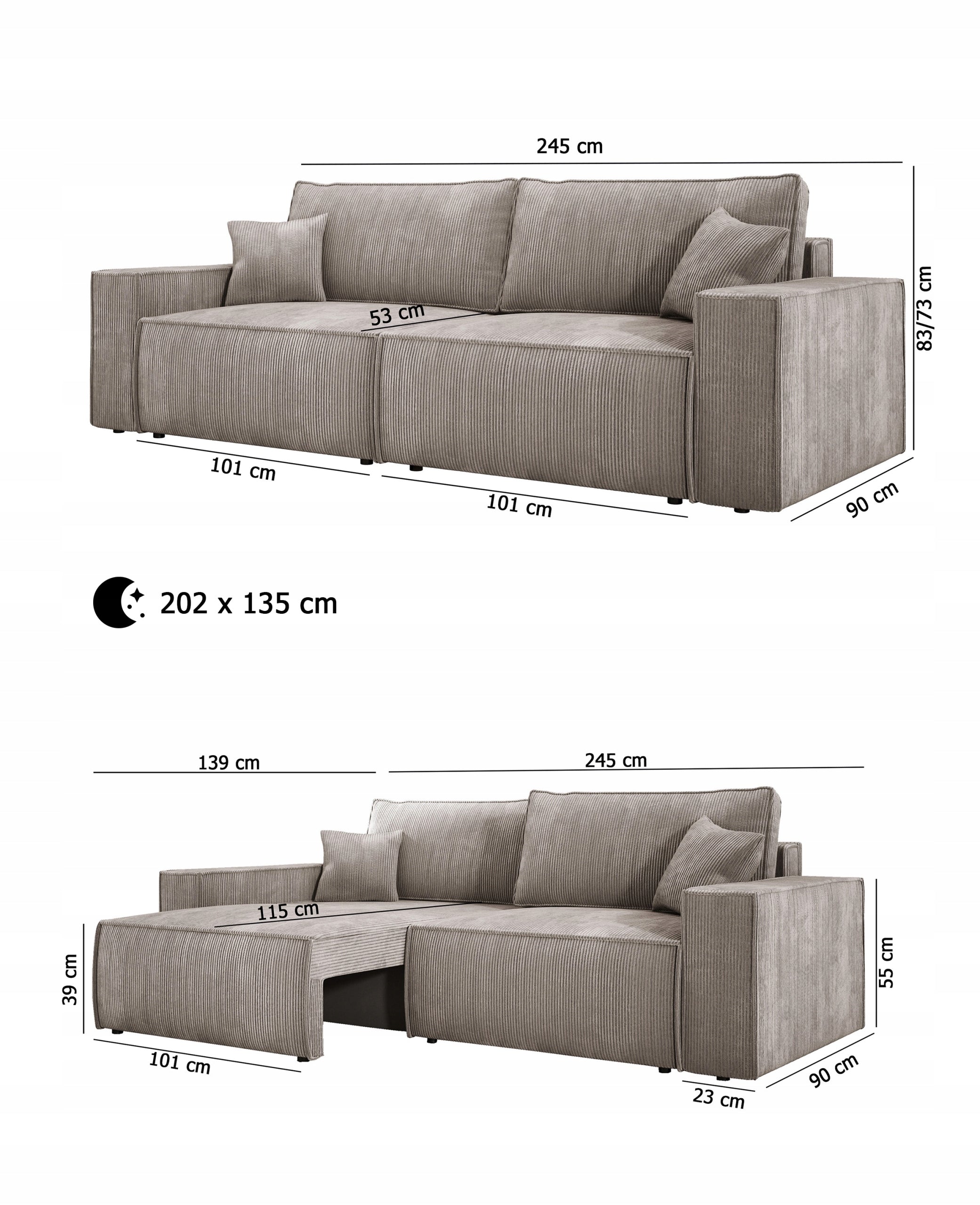 Designer Cord Sofa Velanova: Modernes Schlafsofa mit Klappfunktion für Ihr Wohnzimmer
