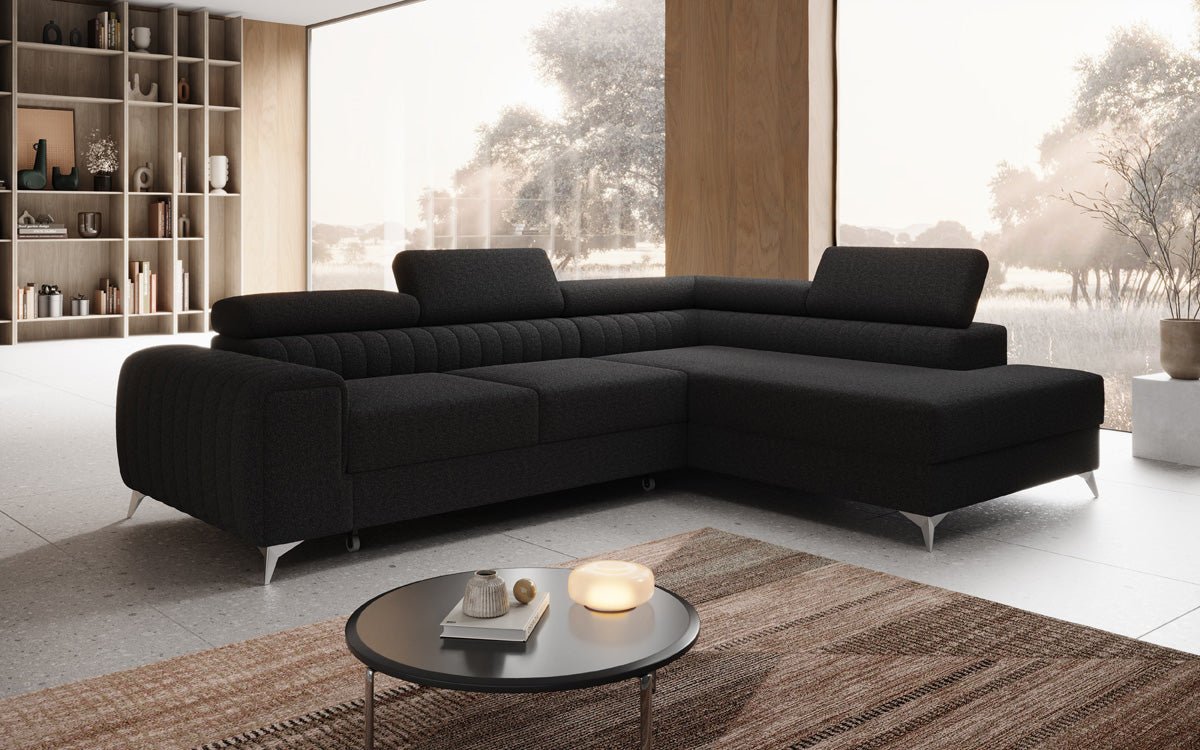 Luxuriöses L-förmiges Bouclé-Designsofa Aurea mit Schlaffunktion und Klappmechanismus