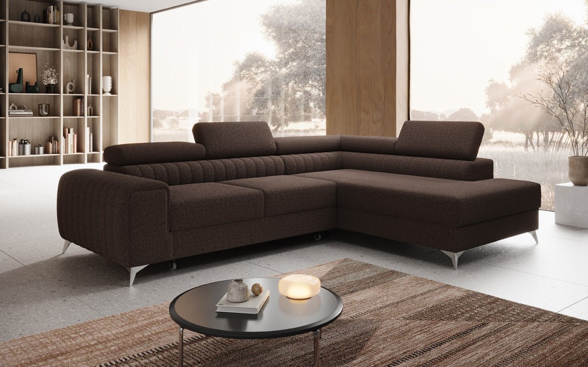 Luxuriöses L-förmiges Bouclé-Designsofa Aurea mit Schlaffunktion und Klappmechanismus