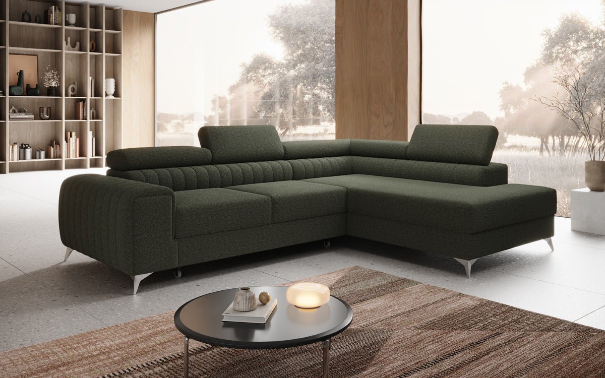 Luxuriöses L-förmiges Bouclé-Designsofa Aurea mit Schlaffunktion und Klappmechanismus