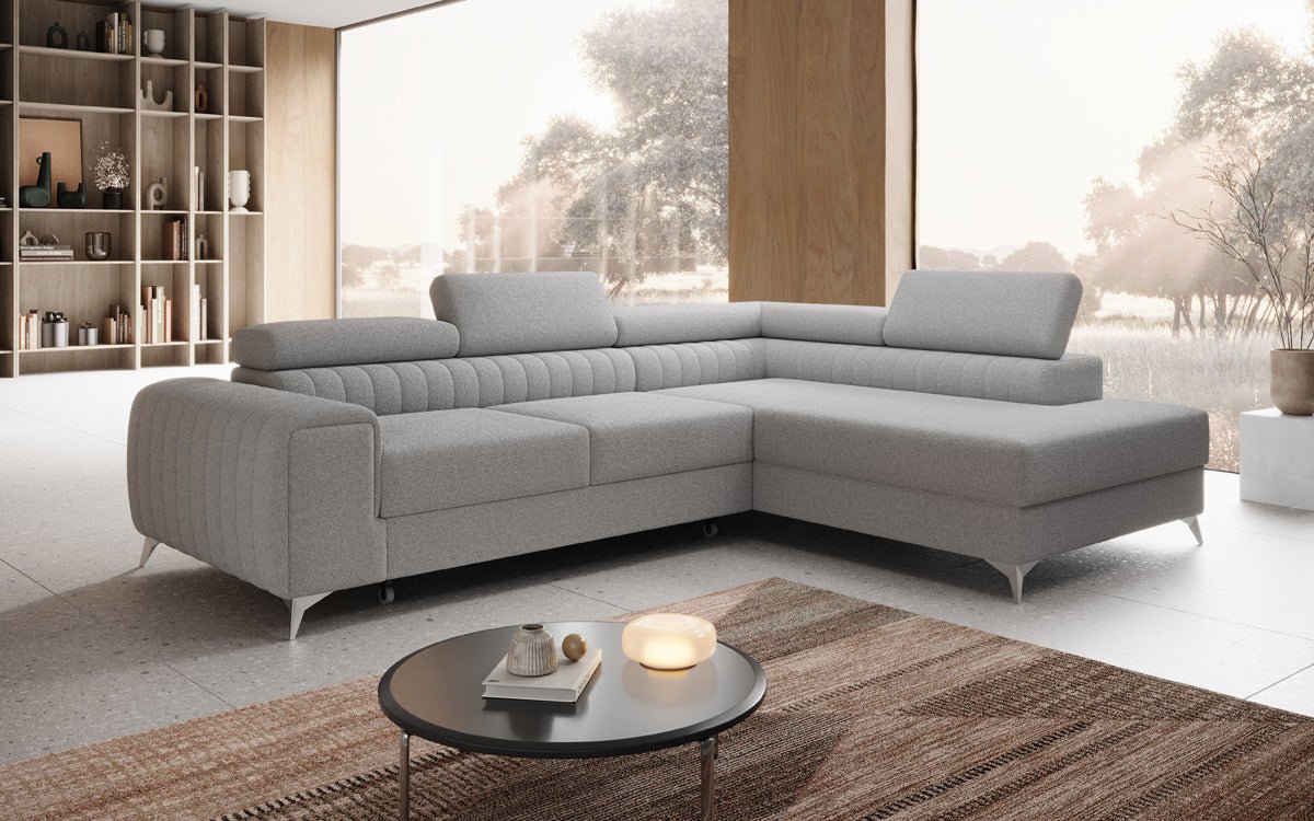 Luxuriöses L-förmiges Bouclé-Designsofa Aurea mit Schlaffunktion und Klappmechanismus