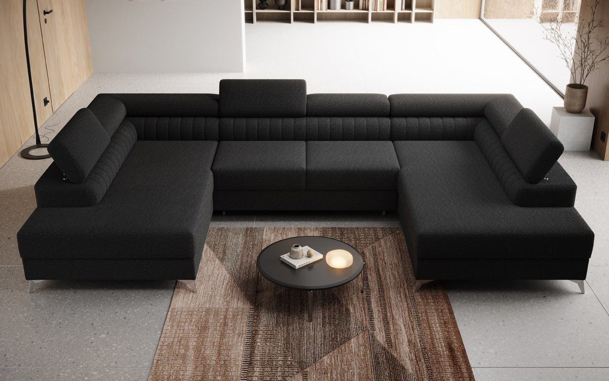 Luxuriöses U-förmiges Bouclé Designersofa Aurea mit vielseitiger Schlaf- & Klappfunktion