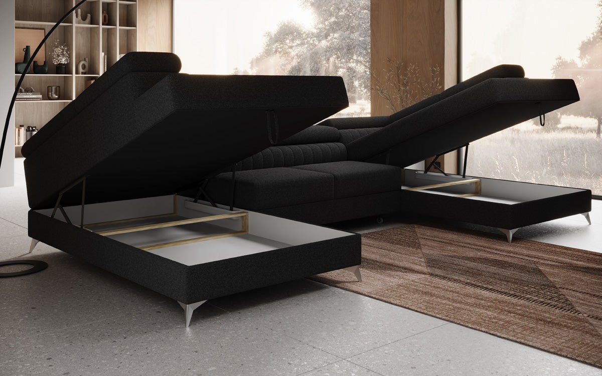 Luxuriöses U-förmiges Bouclé Designersofa Aurea mit vielseitiger Schlaf- & Klappfunktion