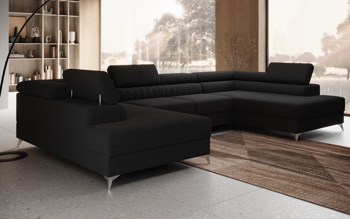 Luxuriöses U-förmiges Bouclé Designersofa Aurea mit vielseitiger Schlaf- & Klappfunktion