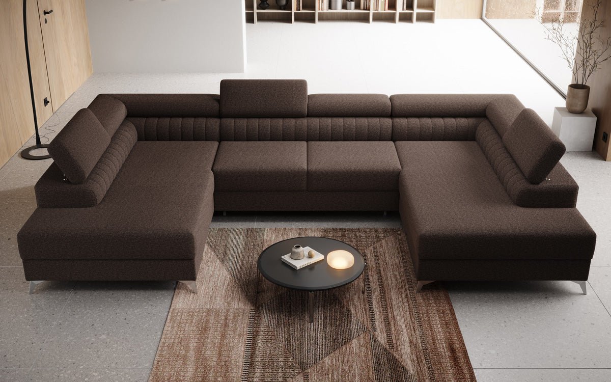 Luxuriöses U-förmiges Bouclé Designersofa Aurea mit vielseitiger Schlaf- & Klappfunktion