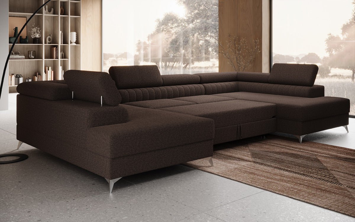 Luxuriöses U-förmiges Bouclé Designersofa Aurea mit vielseitiger Schlaf- & Klappfunktion