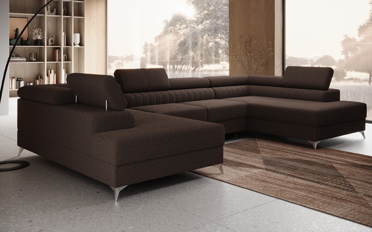 Luxuriöses U-förmiges Bouclé Designersofa Aurea mit vielseitiger Schlaf- & Klappfunktion